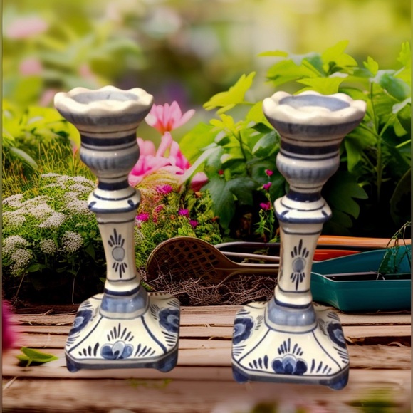 Delft Other - Delft Blue Hand Painted Ceramic candle sticks Vintage